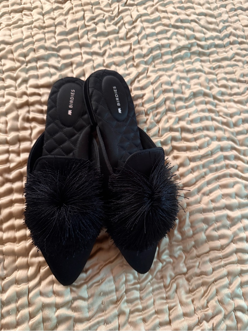 Birdies Black Pom-Pom Quilted Slip-On Mules - Picture 3 of 4